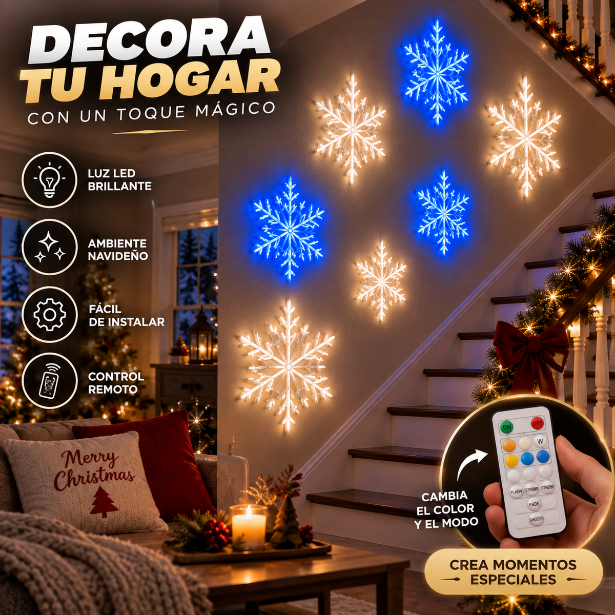 Copos de nieve 3D que iluminan tu pared