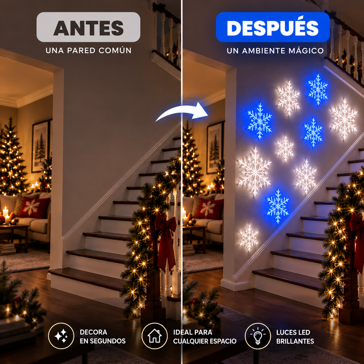 Copos de nieve 3D que iluminan tu pared
